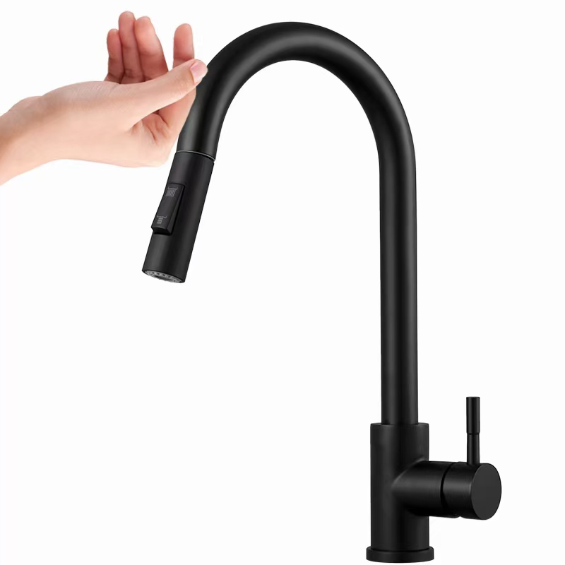 Infrared Sensor Kitchen Faucet Water Tap Mixer Stainless Steel Kitchen Sink Tap with Pull-out Spray Head