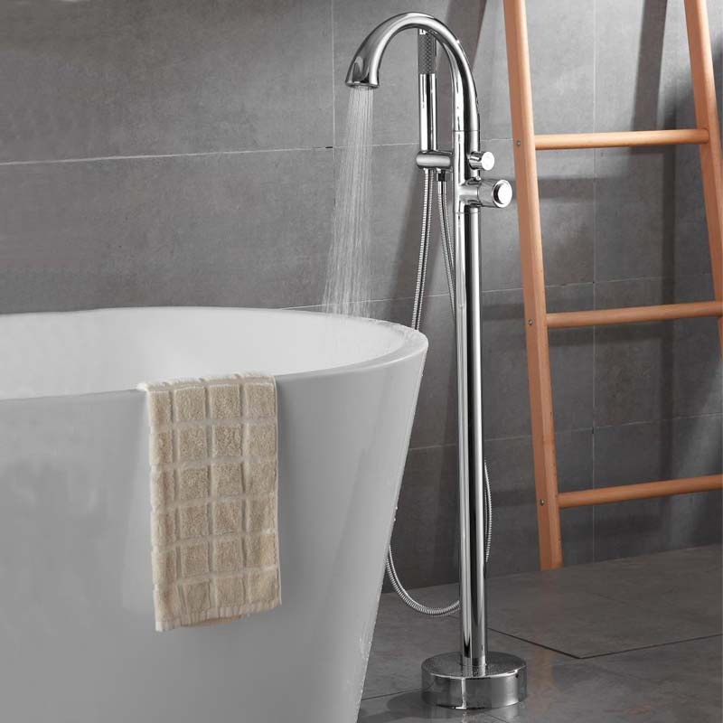 Modern Black Brass Bathroom Single Lever Bath Faucet with Hand Shower Freestanding Bathtub Shower Tap