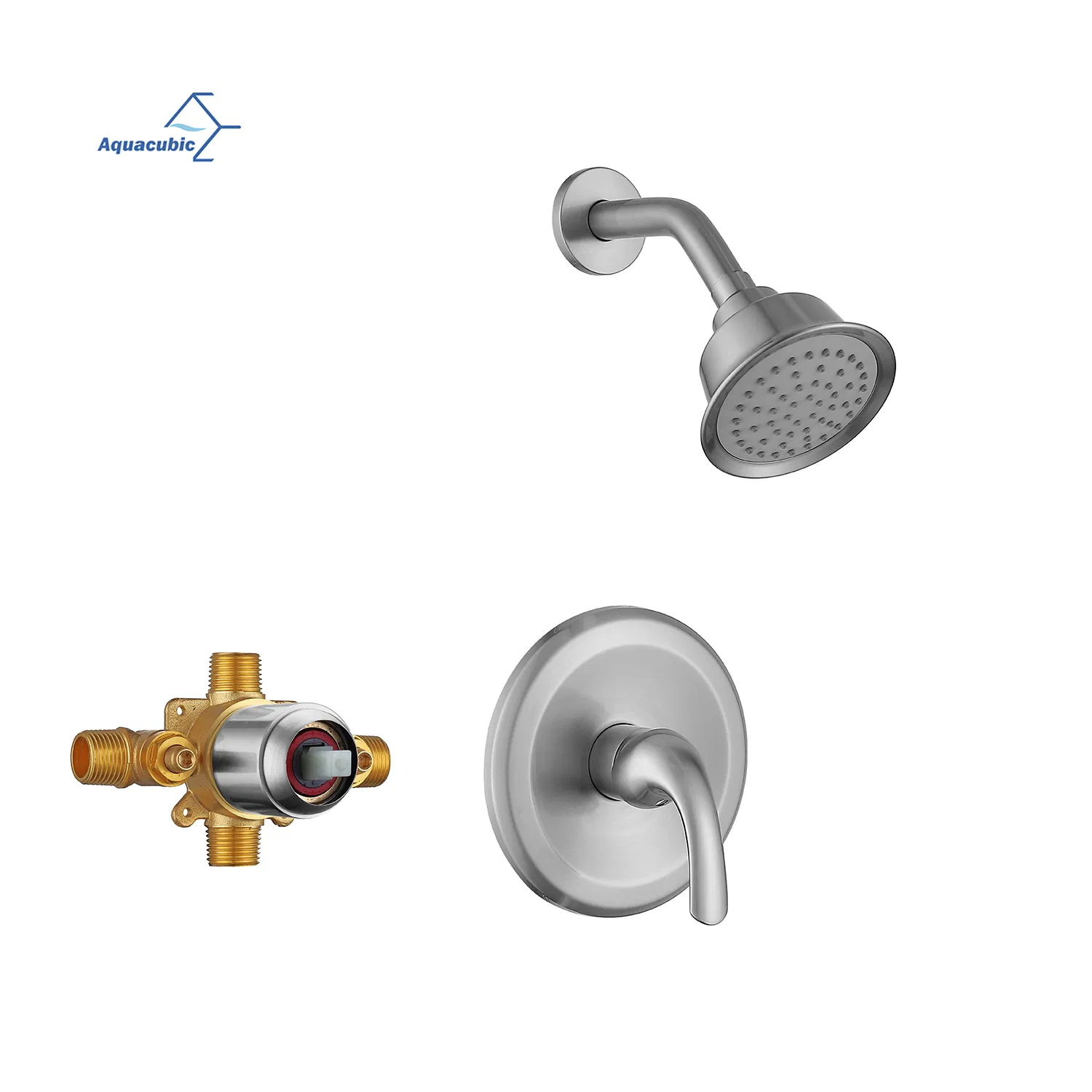Shower Only Faucet with Handle Set, Brushed Nickel Bathroom Rainfall Shower System with Rough-in Valve