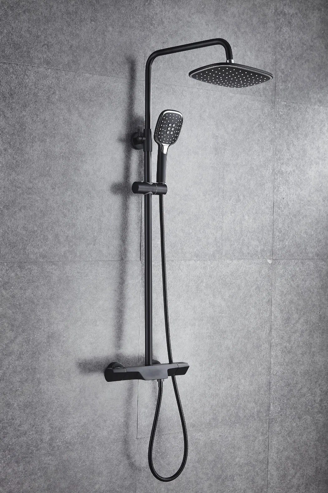 The Simple Style of Solid Brass Matte Black Multi-Functional Thermostatic Shower Valve with Shelf Thermostatic Shower Faucet