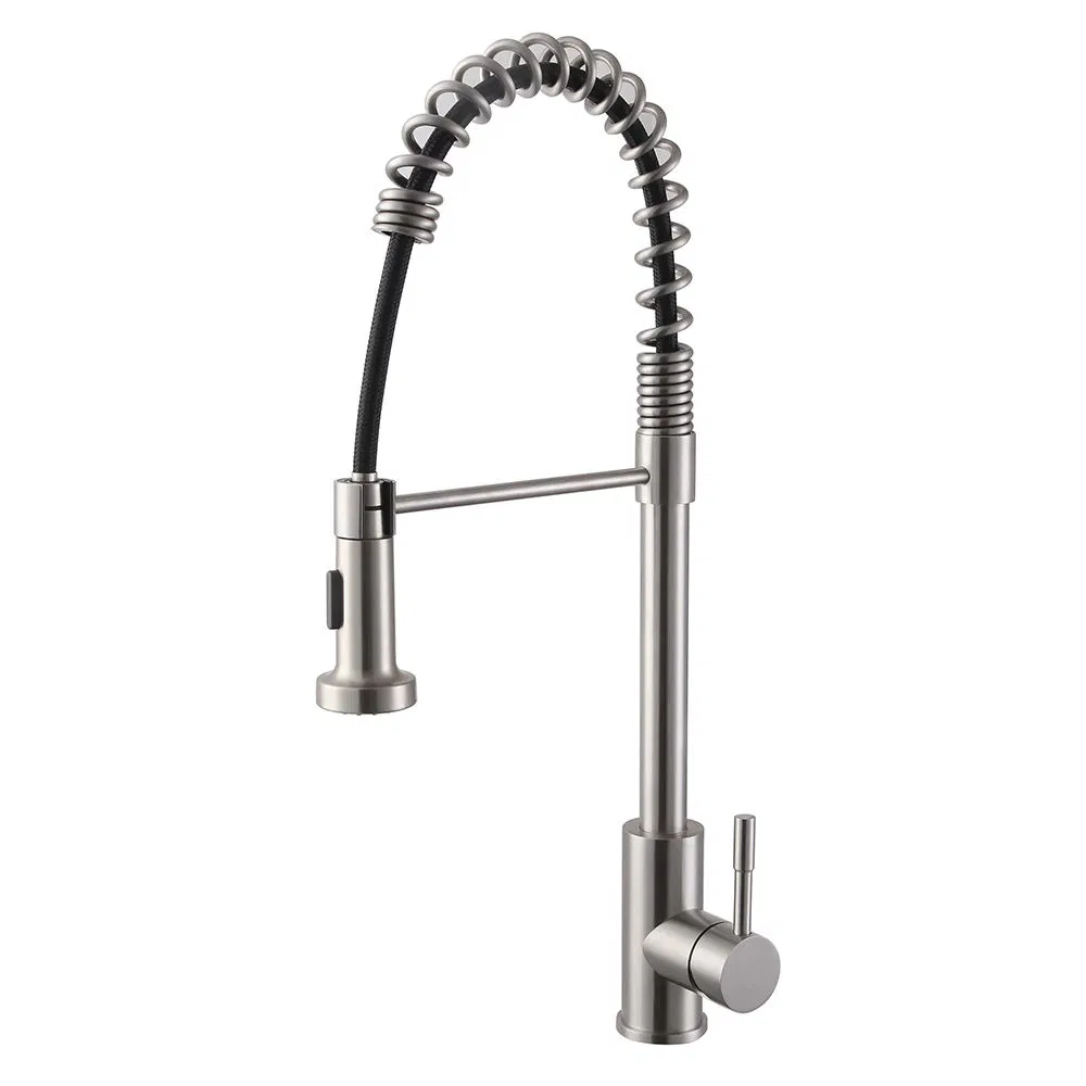 Made in China Single Hole Deck Mounted Brushed Nickel Finish Stainless Steel Hot Cold Water Tap Kitchen Sink Mixer Faucet