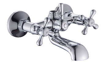 Oudinuo Chrome Brass Kitchen Faucet Double Lever Wall-Mounted Odn-82818