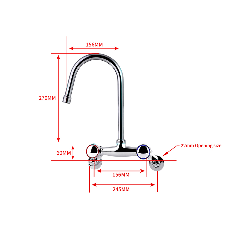 Plumbing Bridge Brass 8-Inch Set Two-Hole Wall-Mounted Kitchen/Lavatory/Bathroom Spout Pot Filler Faucet with Blade Handles