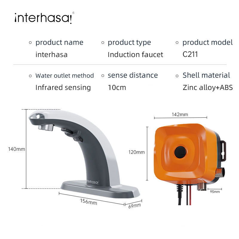 Touchless Sensor Sink Faucet Brass Inlet Automatic Tap with Brass Inlet Hole Cover Plate Chrome Finish for Bathroom