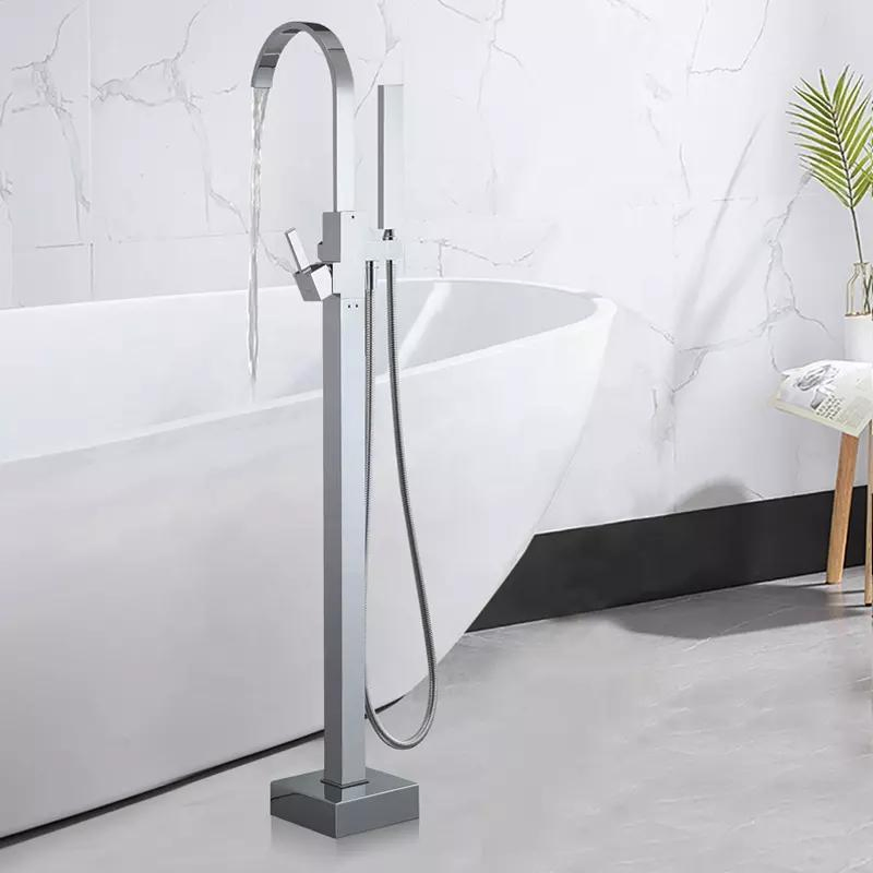 Freestanding Bathtub Shower Faucets Gold Floor Tub Standing Bath Showers Bathroom Water Taps Shower Mixer Tap Bathtub Faucet Set