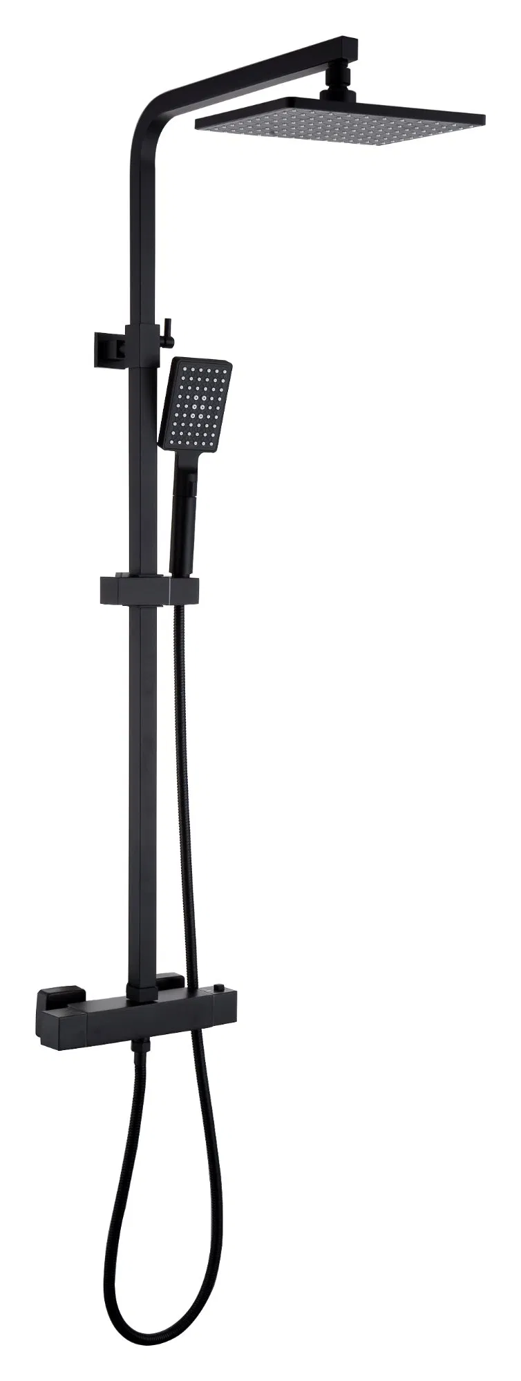 The Simple Style of Solid Brass Matte Black Multi-Functional Thermostatic Shower Valve with Shelf Thermostatic Shower Faucet