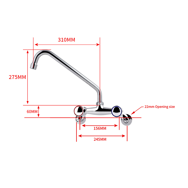 Plumbing Bridge Brass 8-Inch Set Two-Hole Wall-Mounted Kitchen/Lavatory/Bathroom Spout Pot Filler Faucet with Blade Handles