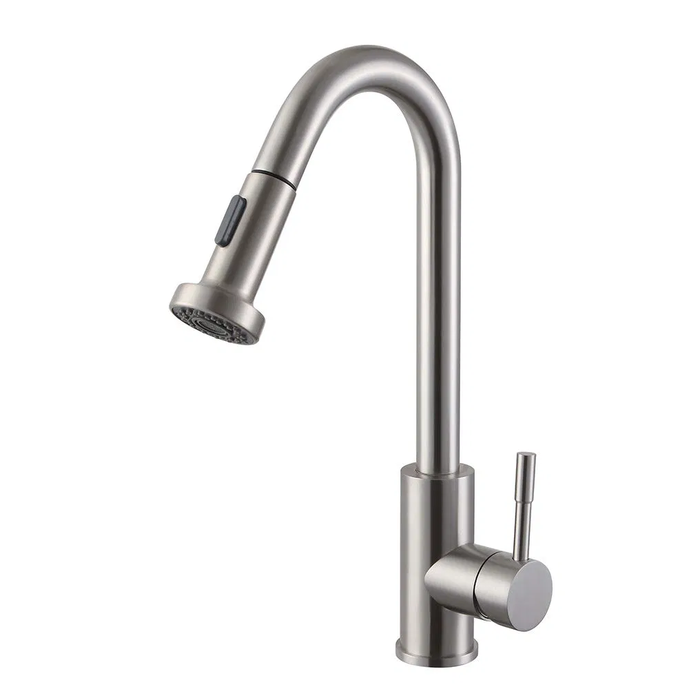 Made in China Single Hole Deck Mounted Brushed Nickel Finish Stainless Steel Hot Cold Water Tap Kitchen Sink Mixer Faucet