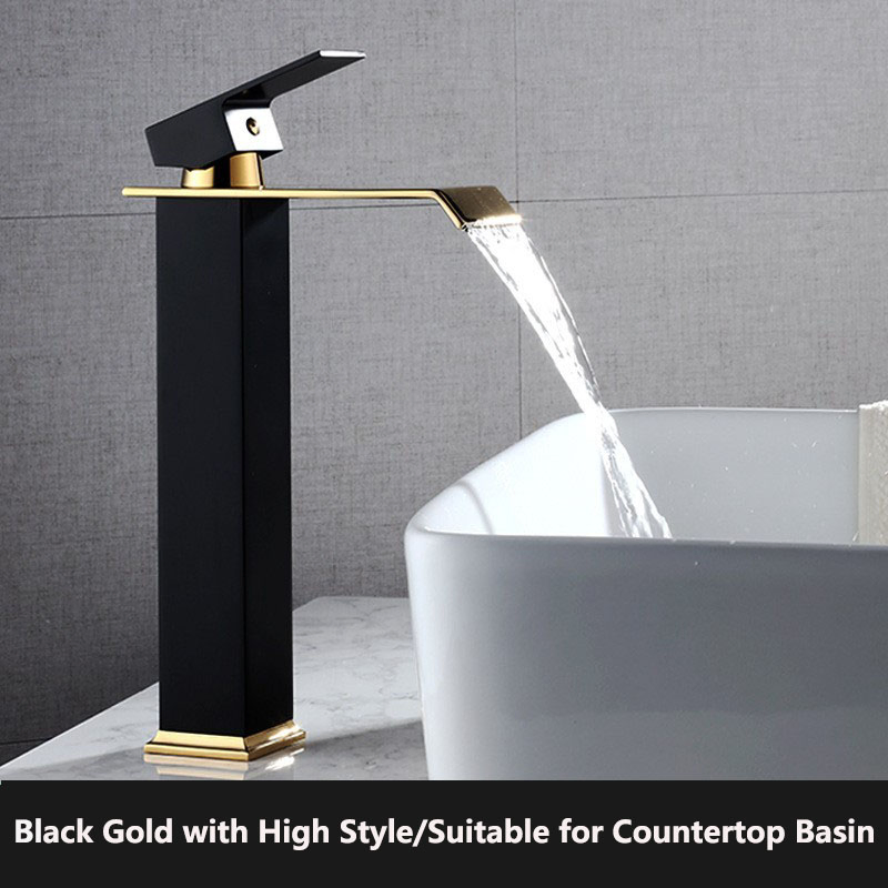 High Quality Matte Black Plated Brass Bathroom Mixer Tap Waterfall Basin Faucet