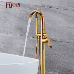 Luxurious Golden Chrome Plated Freestanding Bathtub Faucet with Sweeping Spout