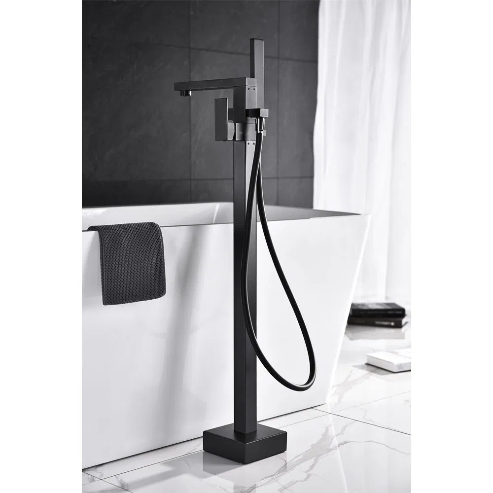 New Design Brass Matt Black Floor Free Standing Shower Taps Freestanding Bath Tub Faucet Bathtub Mixer