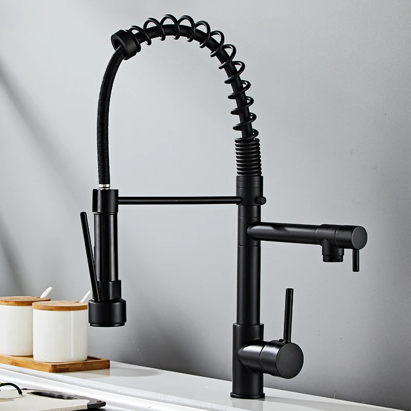 OEM Custom Modern Kitchen Spring Faucet Pull out Faucet with Sprayer Matte Black SUS 304 Faucet with Rain/Steam Mode