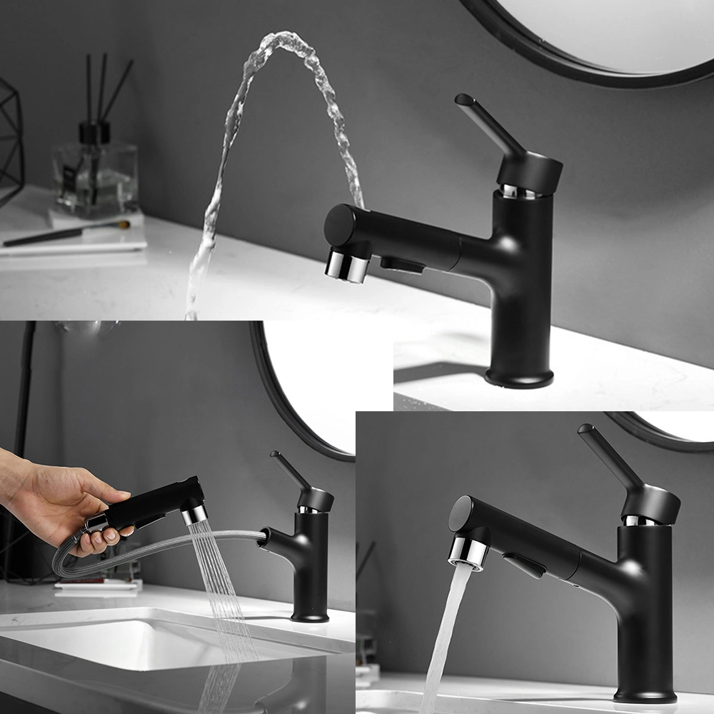 Matte Black Utility Sink Faucets with 1 or 3 Hole Deck Mount Bathroom Faucet with Pull out Sprayer