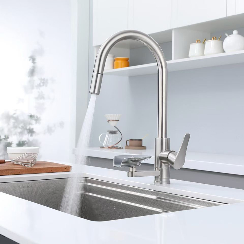 304 Stainless Steel Hot and Cold Kitchen Pull out Faucet with Built-in Cup Washer
