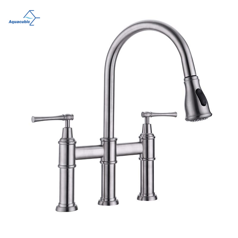 Aquacubic Cupc Matte Black Bronze High Arc Bridge Kitchen Faucet with Side Spray Kitchen Faucet