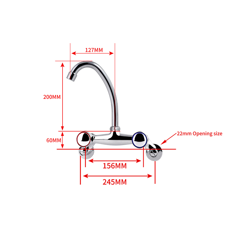 Plumbing Bridge Brass 8-Inch Set Two-Hole Wall-Mounted Kitchen/Lavatory/Bathroom Spout Pot Filler Faucet with Blade Handles