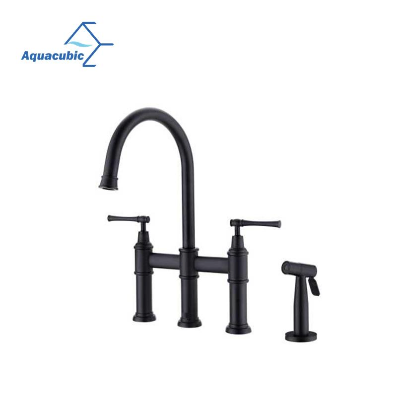 Aquacubic Cupc Matte Black Bronze High Arc Bridge Kitchen Faucet with Side Spray Kitchen Faucet