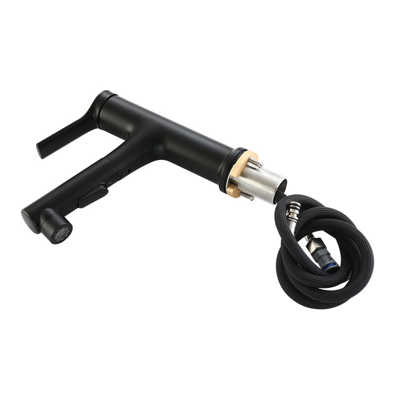 Matte Black Utility Sink Faucets with 1 or 3 Hole Deck Mount Bathroom Faucet with Pull out Sprayer