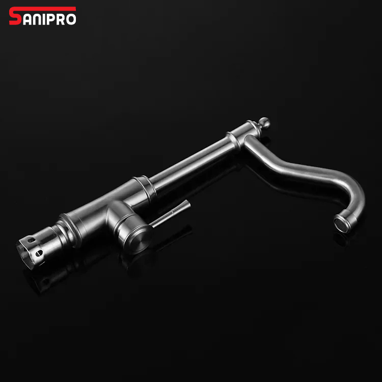 Sanipro Factory Direct Supply Bridge Single Lever Kitchen Mixer Sink Water Tap Antique Luxury Stainless Steel Faucets