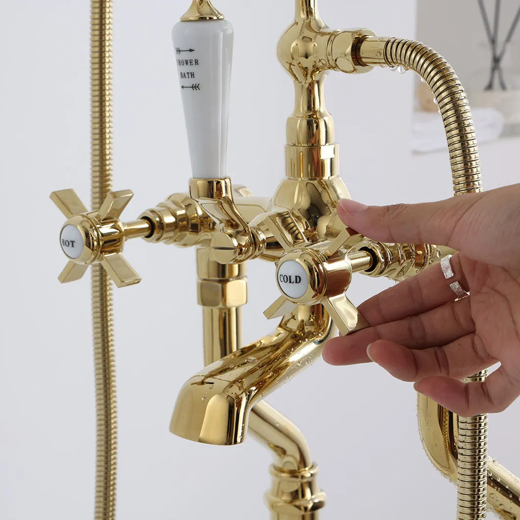 Elegant Gold Brass Dual Function Freestanding Bathtub Faucet for Luxury Bathrooms