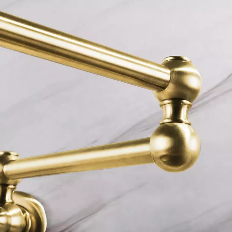 Wall Mount Brushed Gold Brass Folding Pot Filler Dual Handle Kitchen Faucet Stretchable Mixer Tap