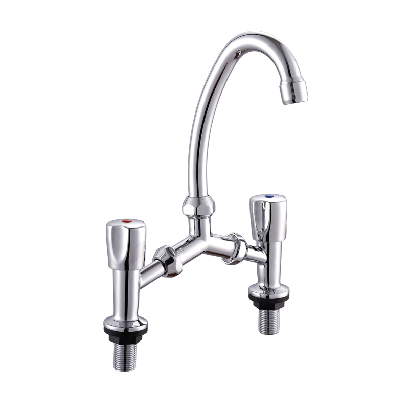 Economic Brass Bridge Style Dual Handle Kitchen Faucet