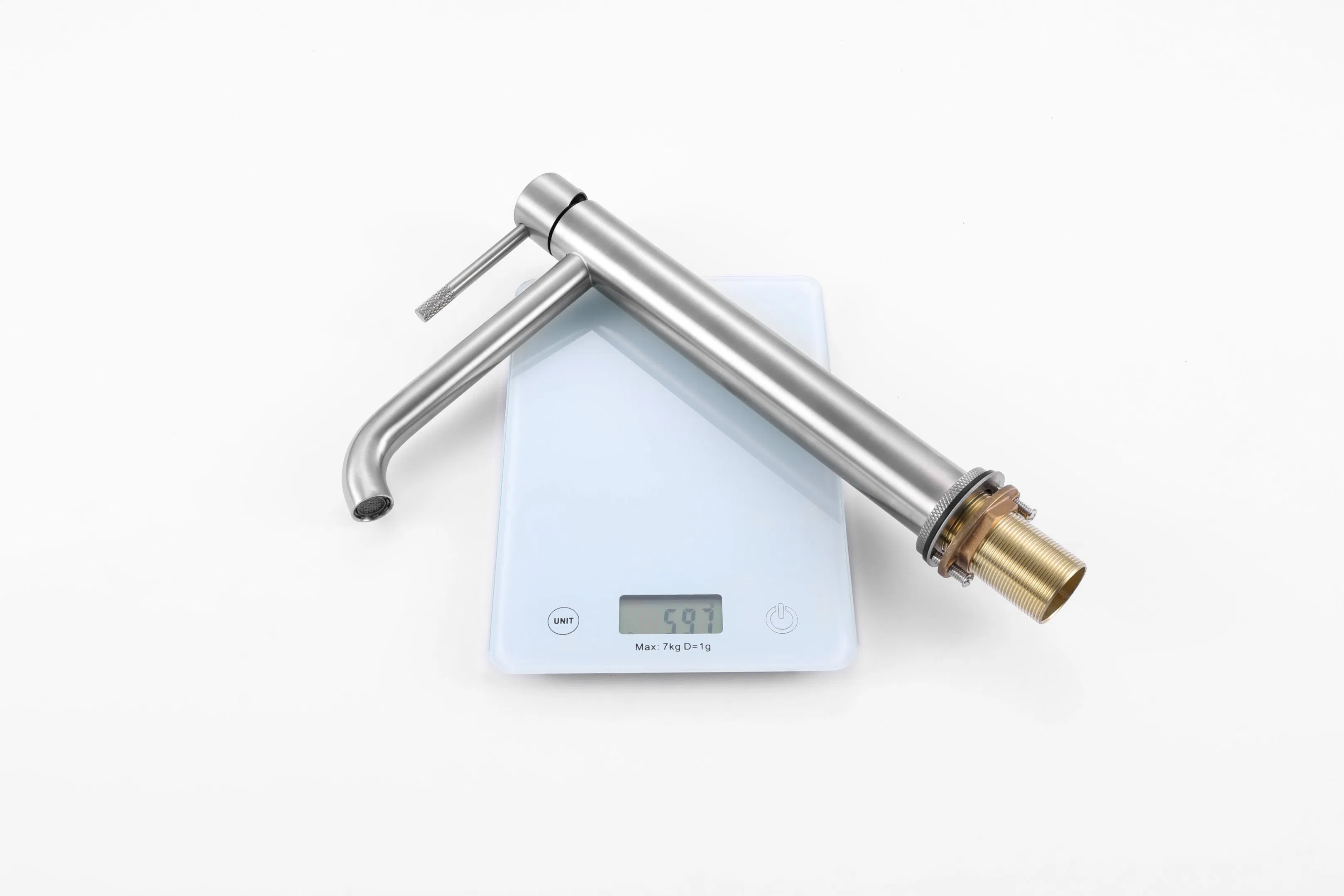 Tall Pillar Brushed Stainless Steel Basin Water Mixer Bath Room Mixer Kitchen Sink Mixer in Chrome Deck Mounted Mixer