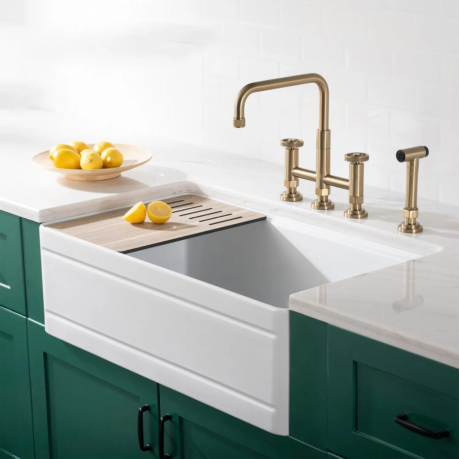 Traditional Bridge Kitchen Tap with Swivel Spout Round Handle Faucet Brushed Gold Bridge Kitchen Faucet