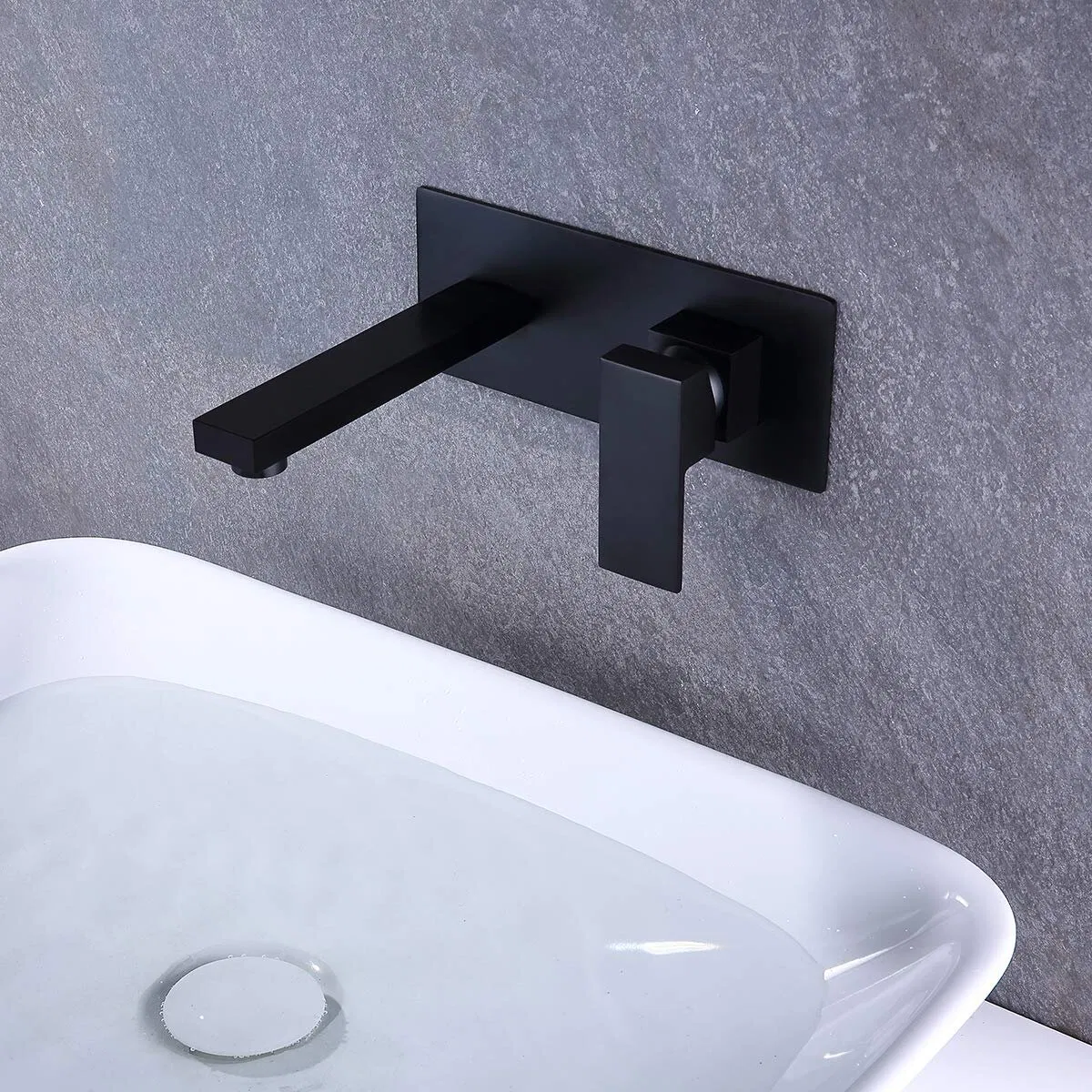 Commercial Matte Black Wall Mounted Mixer Single Handle Bathroom Tap with Embedded Box Square Concealed Basin Faucet