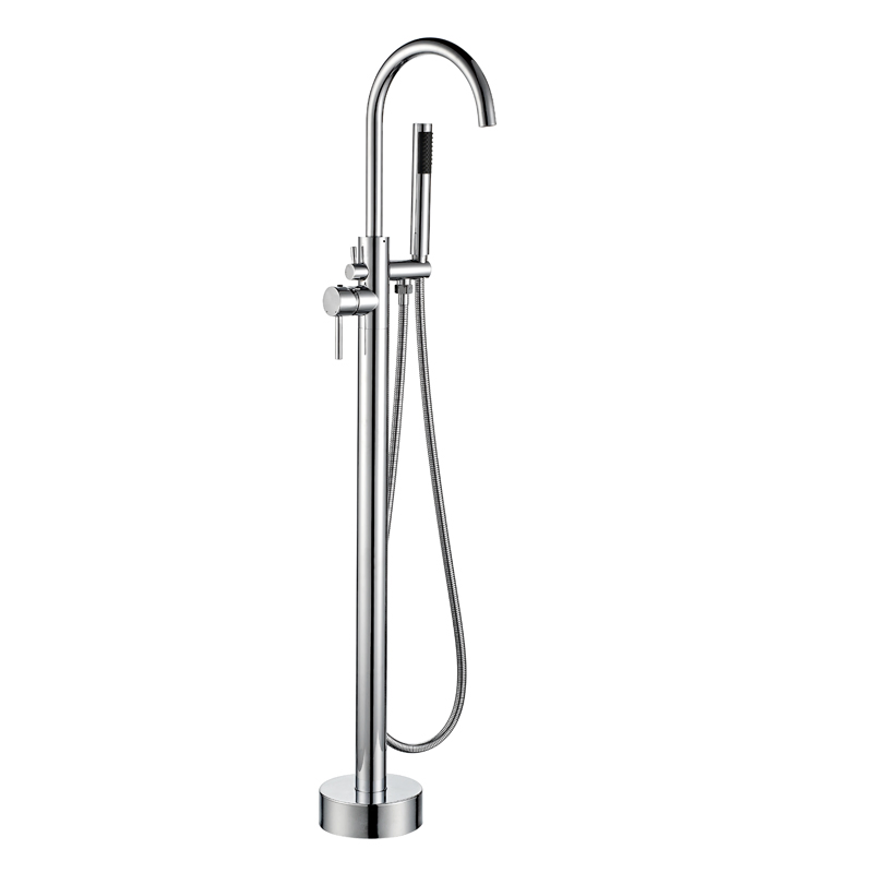 Floor Standing Freestanding Bath Tub Faucet with Brass Handset