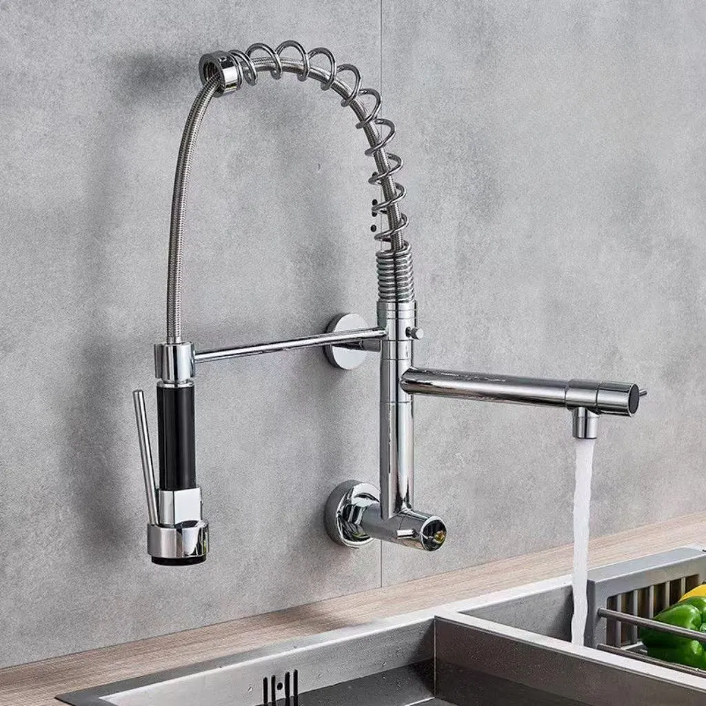 Modern Stainless Steel Pull out Kitchen Faucet 360 Degree Sink Kitchen Tap Spring Commercial Wall Mounted Kitchen Faucet