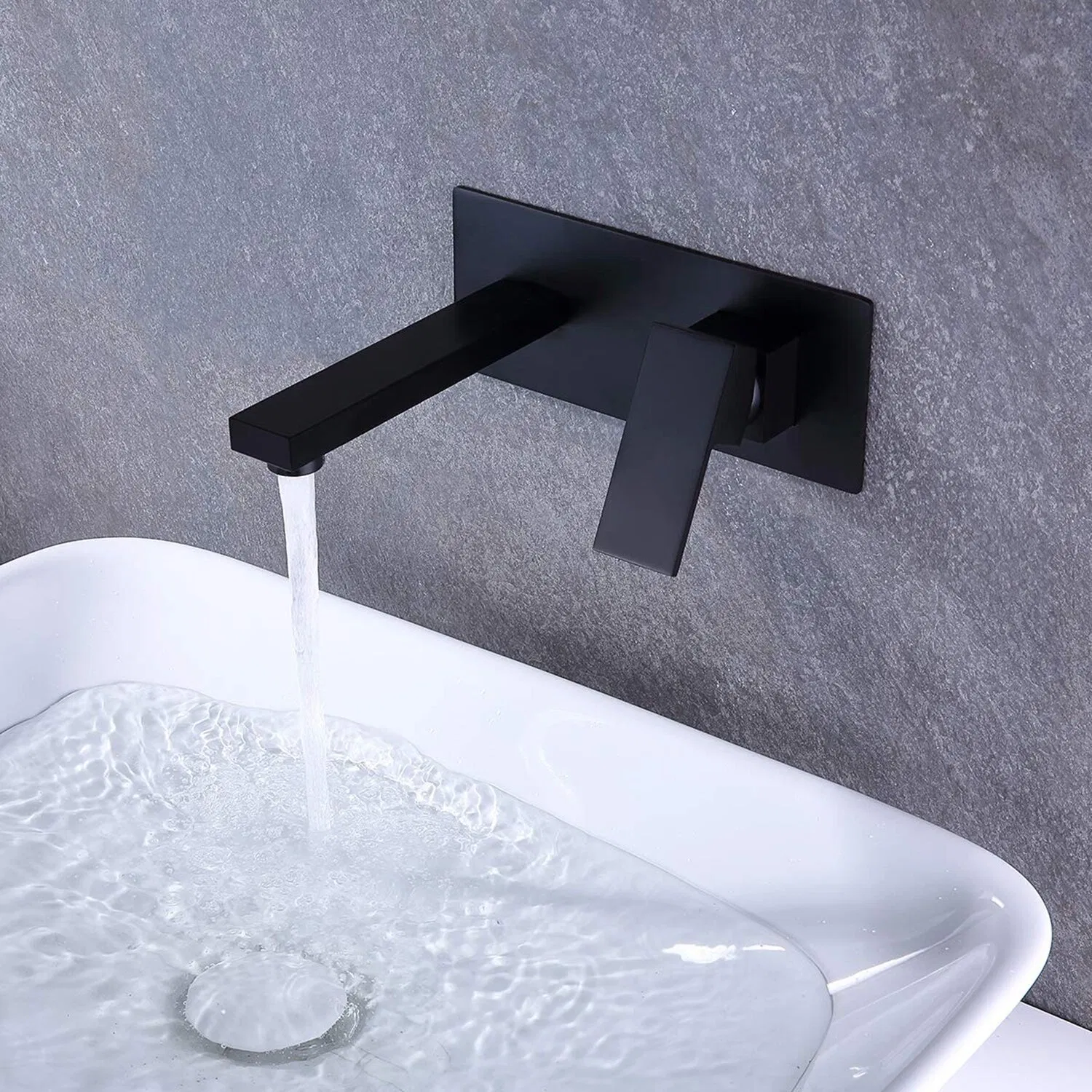 Commercial Matte Black Wall Mounted Mixer Single Handle Bathroom Tap with Embedded Box Square Concealed Basin Faucet