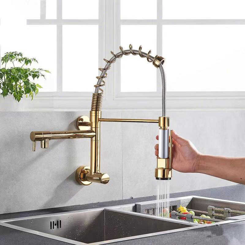 Modern Stainless Steel Pull out Kitchen Faucet 360 Degree Sink Kitchen Tap Spring Commercial Wall Mounted Kitchen Faucet