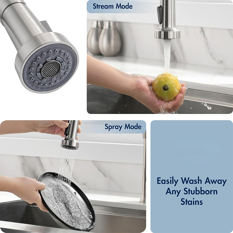 Brushed Nickel 1 Handle Pull out Spring Stainless Steel Garden Water Osmosis Smart Bathroom Basin Waterfall Bathroom Sink Faucet for Bathroom