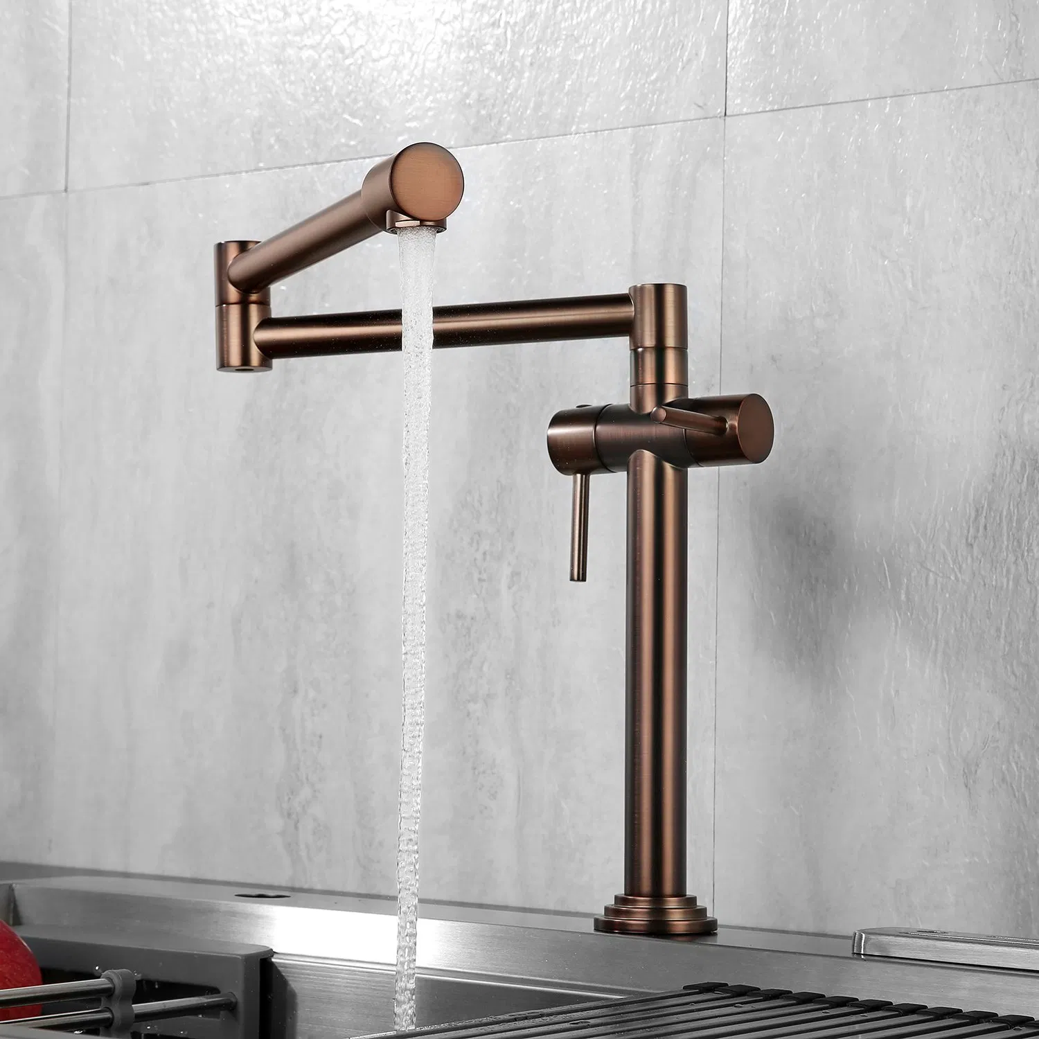 Commercial Dual Handle One Hole Articulating Pot Filler Brown Antique Deck Mounted Kitchen Sink Faucet