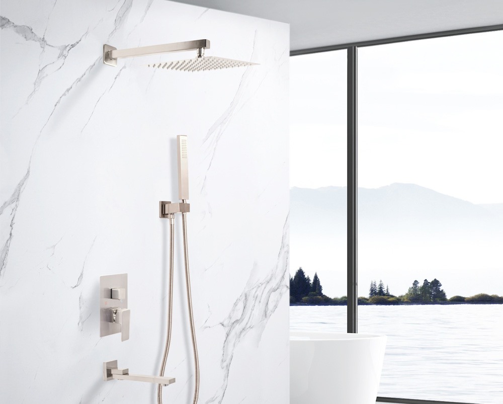 Factory Concealed Luxury Rain Matt Brushed Nickel Finish Bath Shower Head Mixer Brass Faucet 3 Functional Bathroom Shower Faucet