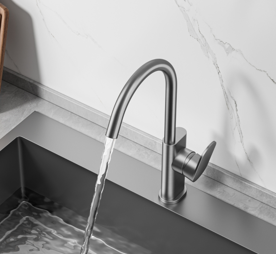 Grey with Black Matte Pull Down Square Brass Kitchen Mixer Sink Faucet