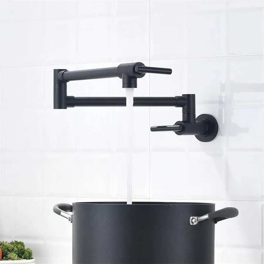 Wall Mount Pot Filler Tap Black Brass Swivel Arm
