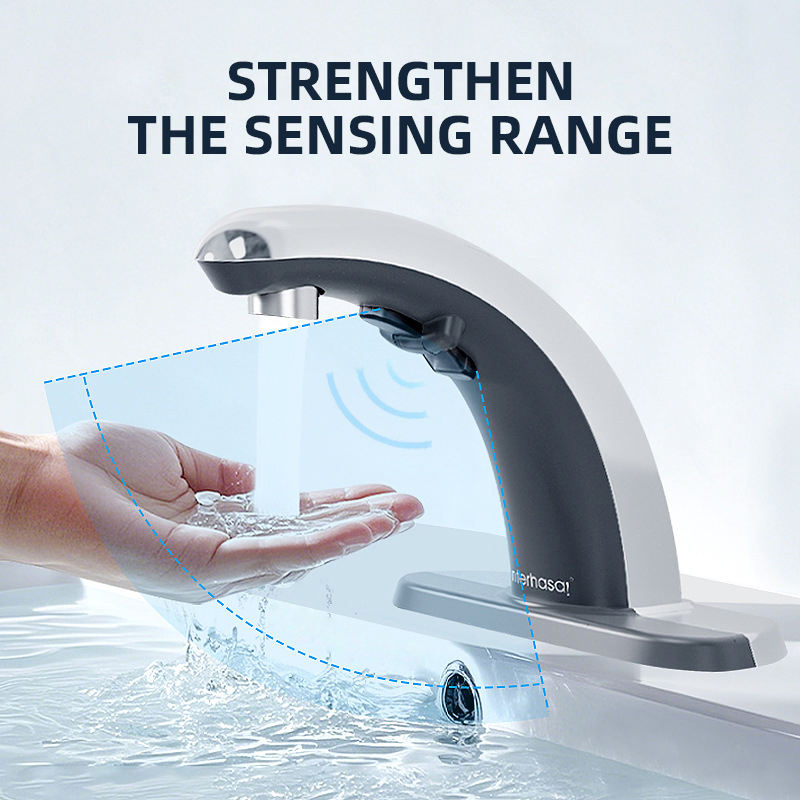 Touchless Sensor Sink Faucet Brass Inlet Automatic Tap with Brass Inlet Hole Cover Plate Chrome Finish for Bathroom