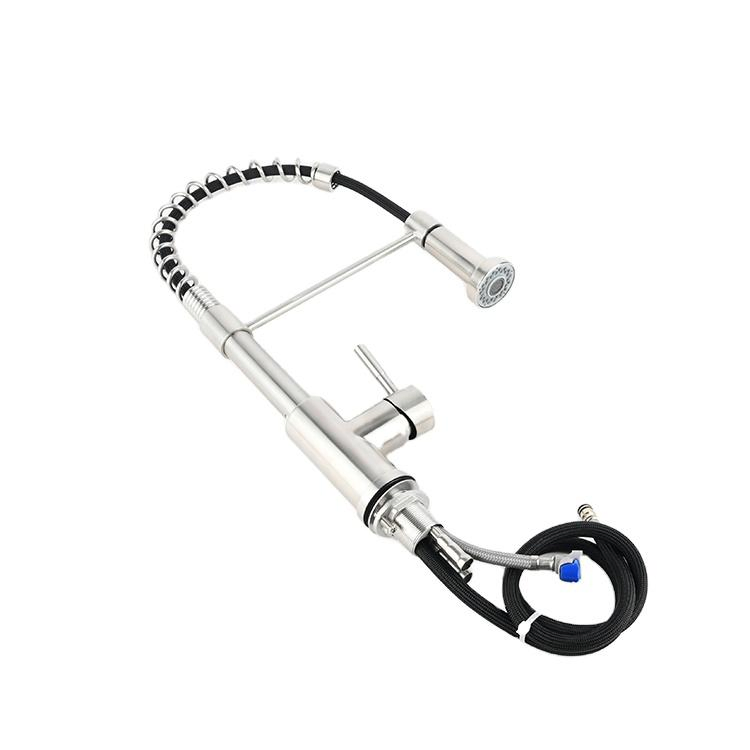 Sanipro Matte Sliver Single Handle Stainless Steel Pull out Kitchen Faucet Spring Bridge Mixer Water Tap for Sink