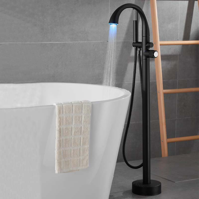 Modern Black Brass Bathroom Single Lever Bath Faucet with Hand Shower Freestanding Bathtub Shower Tap