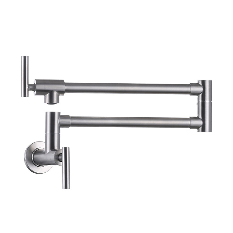 Kitchen Wall Mount Pot Filler Tap Dual Swing Arm Gold Folding Brass Faucet