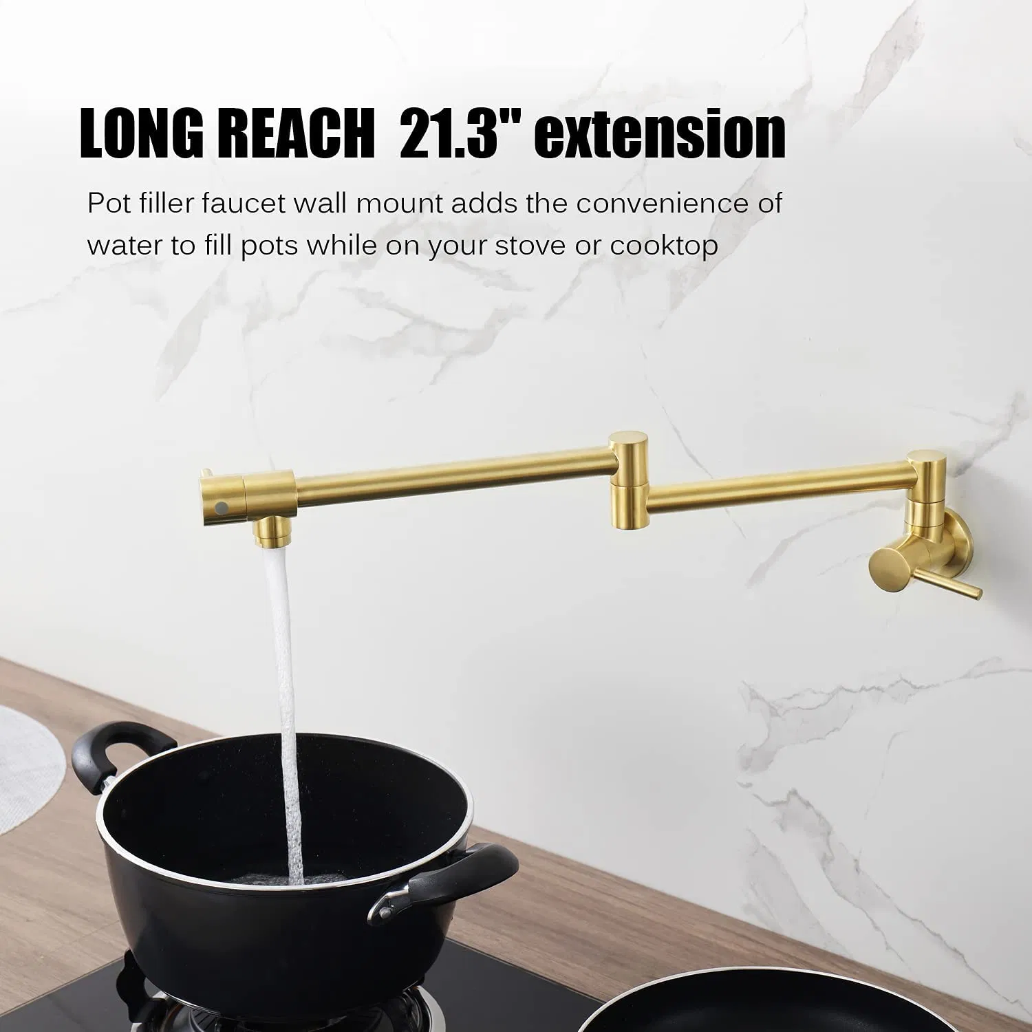 Pot Filler Folding Faucets, Wall Mount Pot Filler Kitchen Faucet Solid Brass, Swing Arm Folding Brushed Gold Modern Kitchen Sink Faucet Folding Stretchable