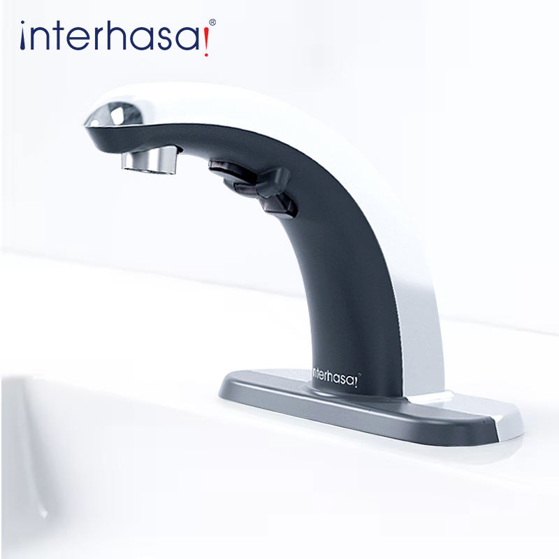 Touchless Sensor Sink Faucet Brass Inlet Automatic Tap with Brass Inlet Hole Cover Plate Chrome Finish for Bathroom