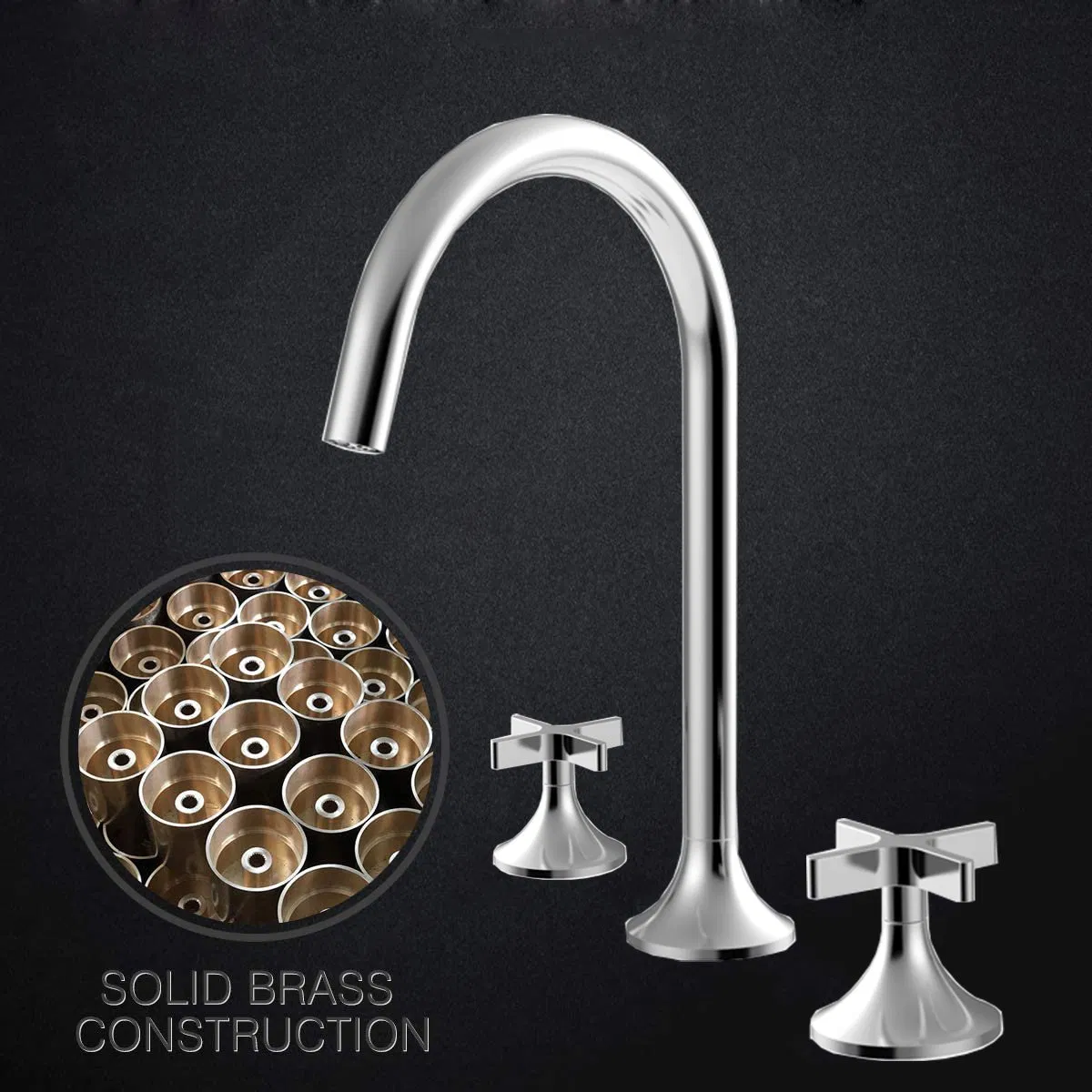 Modern 3 Hole Deck Mounted Dual Handle Hot Cold Water Supply Chrome Finish Brass Hand Wash Basin Mixer