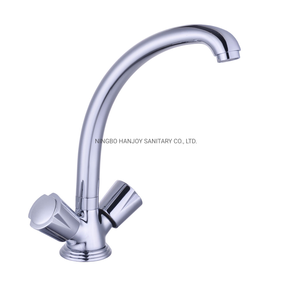 Brass Deck Mounted Double Handle Bridge Kitchen Faucet (H56-107)