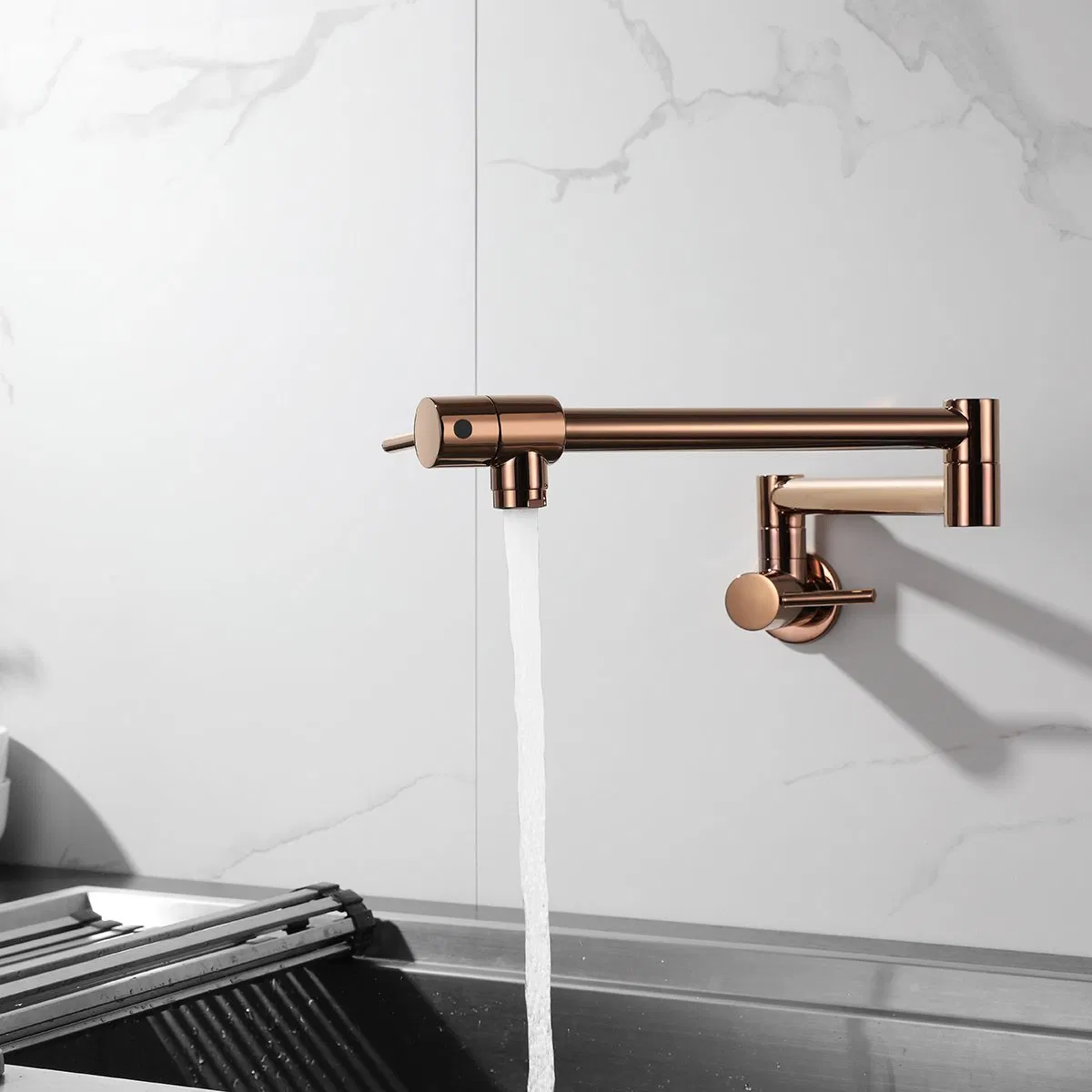 Aquacubic Wall Mount Kitchen Pot Filler Faucet Rose Gold Folding Stretchable Faucet Cozhina En La Pared Grifo De Cocina
