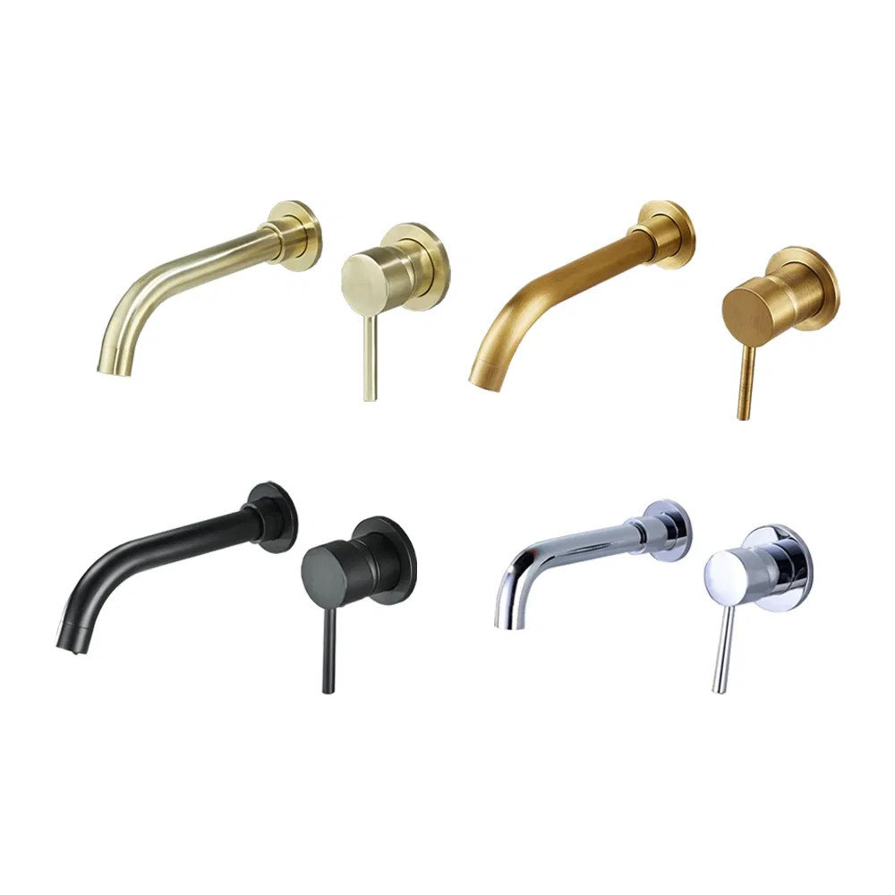 Brushed Gold Hot and Cold Water Tap Wall Mounted Basin Faucet Tap Brass Body Bathroom Faucet