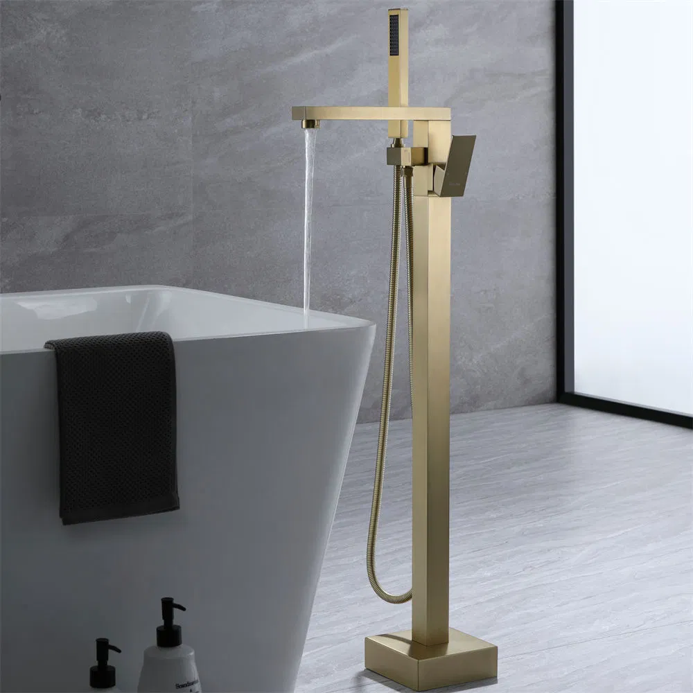 New Design Brass Matt Black Floor Free Standing Shower Taps Freestanding Bath Tub Faucet Bathtub Mixer