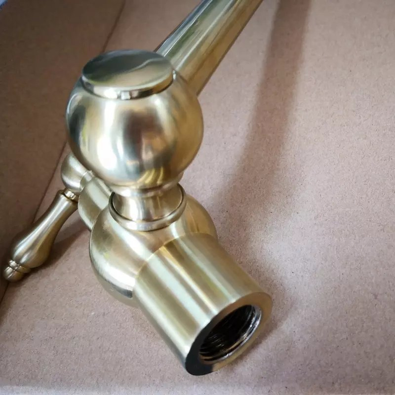 Wall Mount Brushed Gold Brass Folding Pot Filler Dual Handle Kitchen Faucet Stretchable Mixer Tap